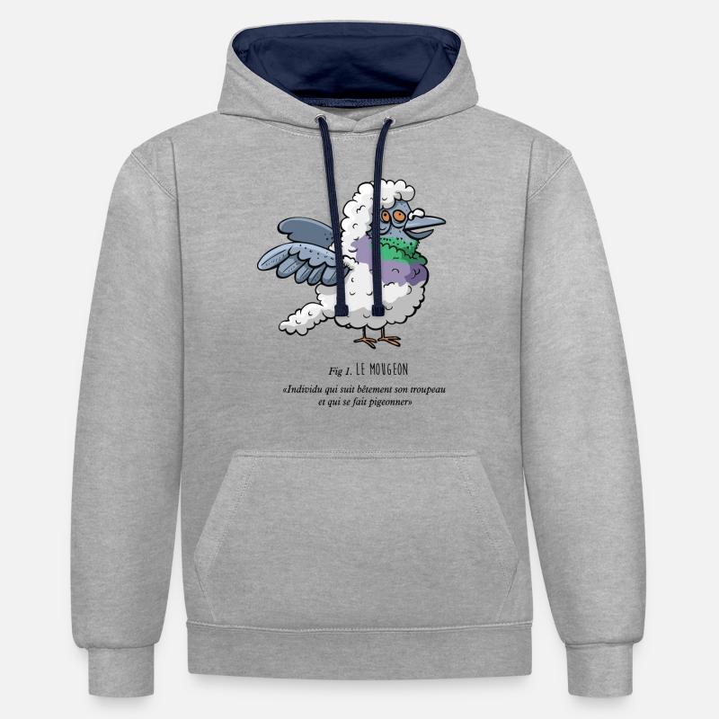 Le Mougeon - Sweat à capuche contrasté - gris chiné/bleu marine