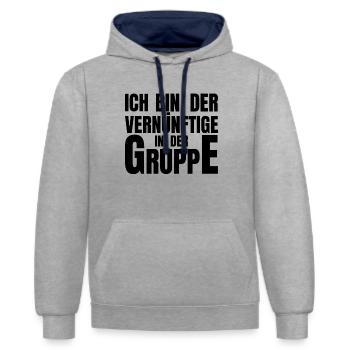 Ich bin der Vernünftige in der Gruppe - Kontrast-Hoodie - Grau meliert/Navy - Vorne - Liana (172cm) & Jaron (178cm)