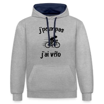 Je Peux Pas J'ai Vélo Cadeau Cycliste - Sweat à capuche contrasté - gris chiné/bleu marine - Devant - Liana (172cm) & Jaron (178cm)