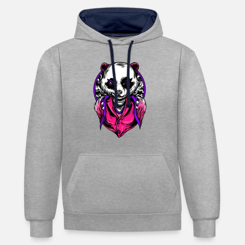 Panda stylé ours panda n°16 - Sweat à capuche contrasté - gris chiné/bleu marine