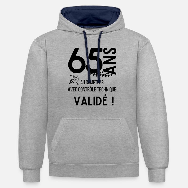 anniversaire 65 ans cadeau - Sweat à capuche contrasté - gris chiné/bleu marine