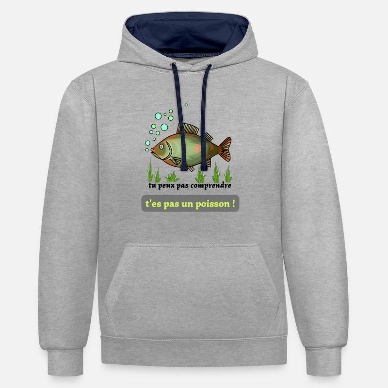 poisson vert : tu peux pas comprendre ! - Sweat à capuche contrasté - gris chiné/bleu marine
