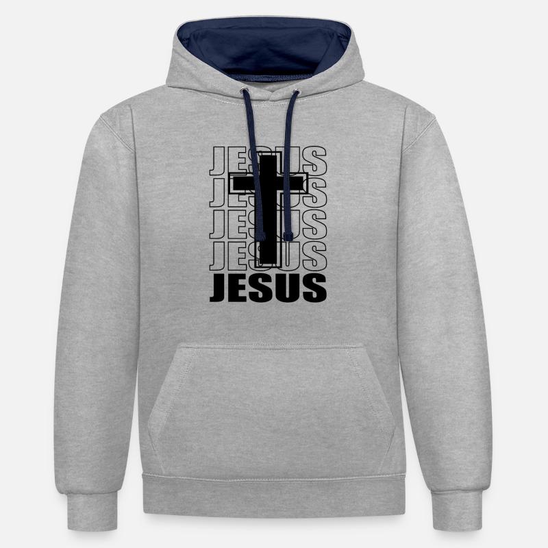 Don de Jésus - Sweat à capuche contrasté - gris chiné/bleu marine