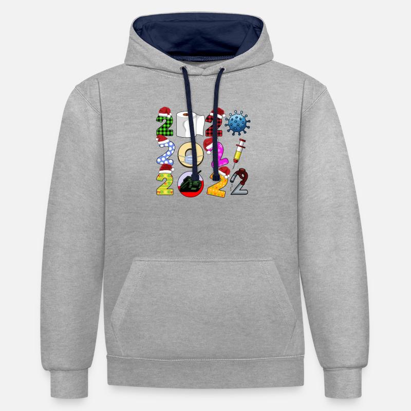 Idée de pull de Noël moche - Drôle de Noël - Sweat à capuche contrasté - gris chiné/bleu marine