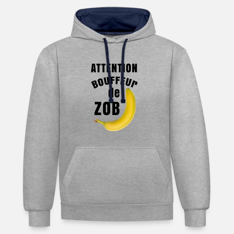 Attention bouffeur de zob - Sweat à capuche contrasté - gris chiné/bleu marine