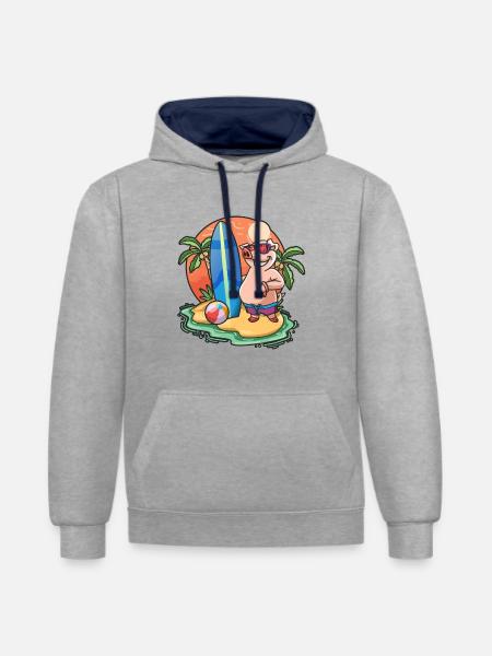 Funny Pig Surf Lovers Cool Surfboard Surfing Pun - Felpa con cappuccio in contrasto cromatico - grigio melange/navy