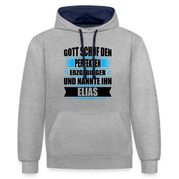 Erzgebirge Mann Namen Sachsen Elias - Kontrast-Hoodie - Grau meliert/Navy - Vorne - Liana (172cm) & Jaron (178cm)