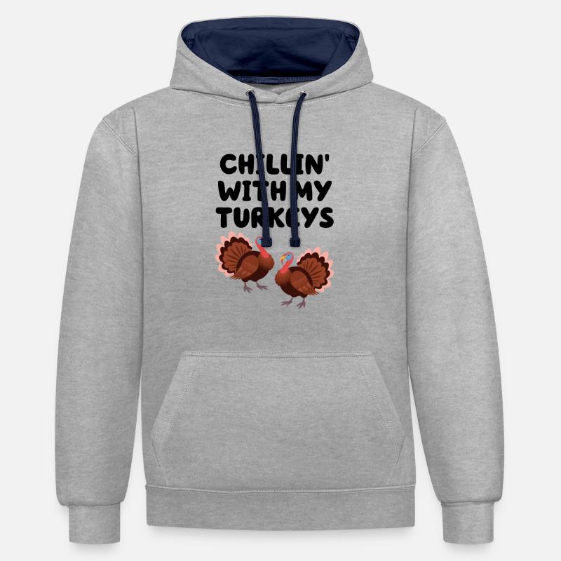 Chillin avec mes dindes - Sweat à capuche contrasté - gris chiné/bleu marine