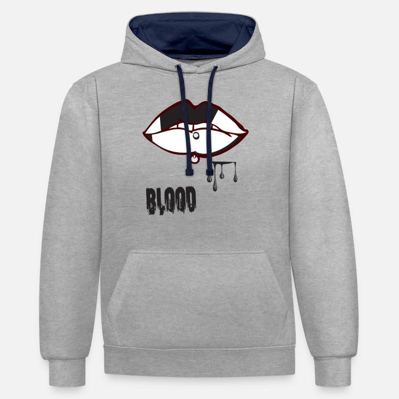 piercing & sang - Sweat à capuche contrasté - gris chiné/bleu marine