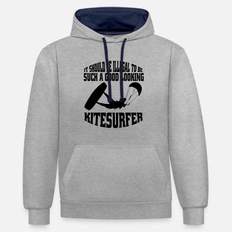 Kitesurf Kitesurfer Windsurfer Windsurf - Sweat à capuche contrasté - gris chiné/bleu marine