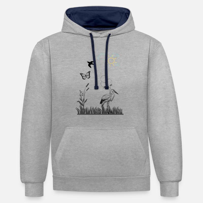 Source - Sweat à capuche contrasté - gris chiné/bleu marine