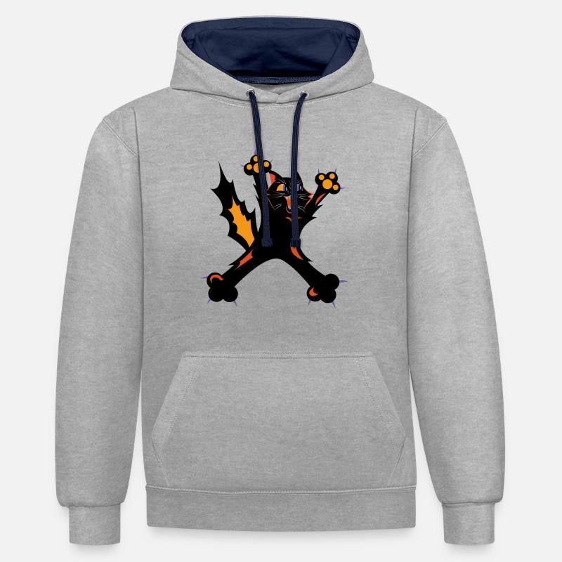 Crazy Cat Lady - Sweat à capuche contrasté - gris chiné/bleu marine