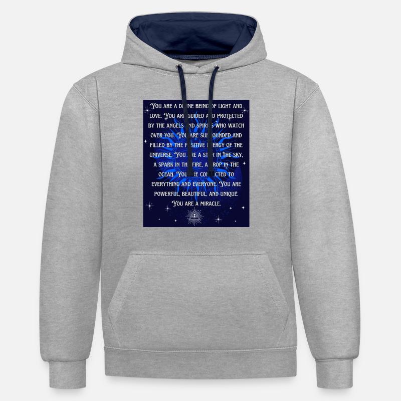 Astrologie Dire anglais - Sweat à capuche contrasté - gris chiné/bleu marine