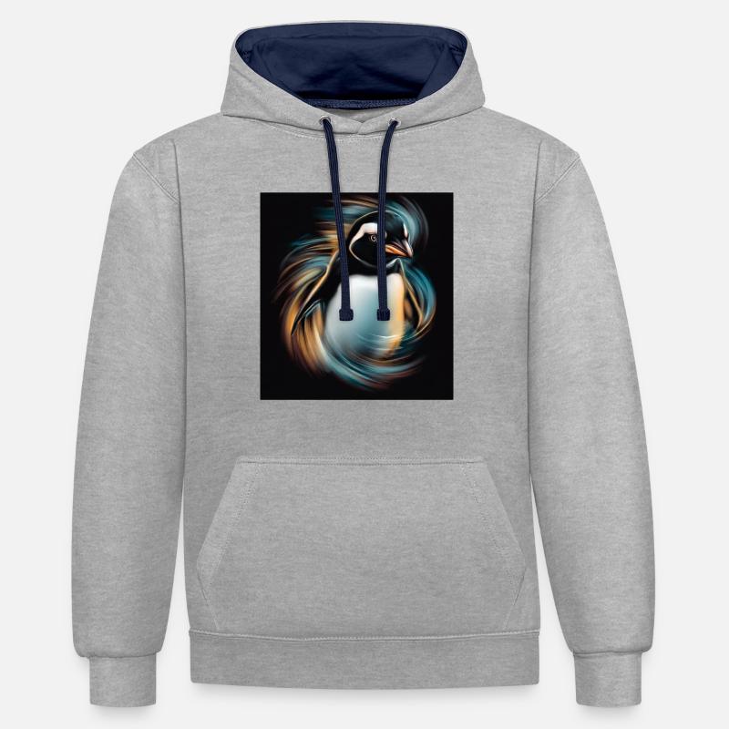 PINGOUIN - Sweat à capuche contrasté - gris chiné/bleu marine
