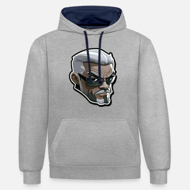 Cool mec - Sweat à capuche contrasté - gris chiné/bleu marine