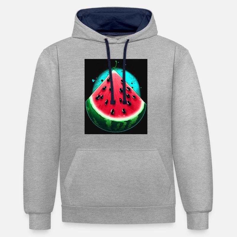 PASTÈQUE - Sweat à capuche contrasté - gris chiné/bleu marine