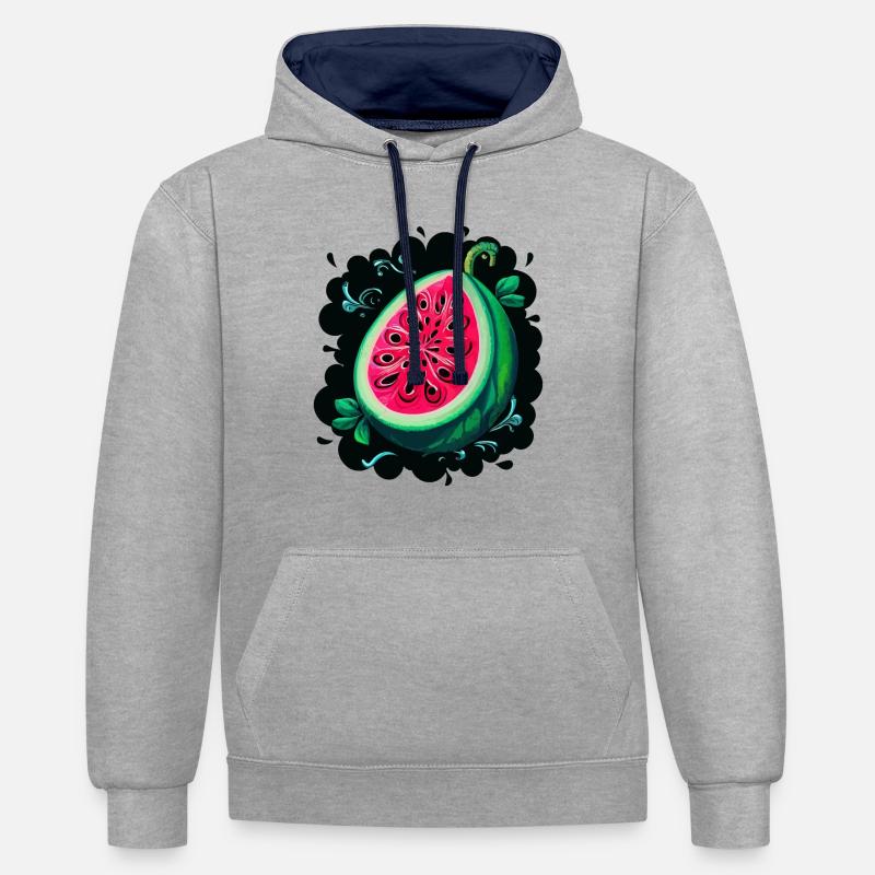 PASTÈQUE - Sweat à capuche contrasté - gris chiné/bleu marine