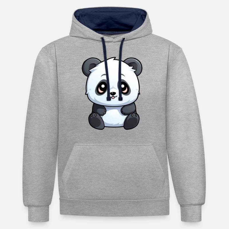Panda mignon - Sweat à capuche contrasté - gris chiné/bleu marine