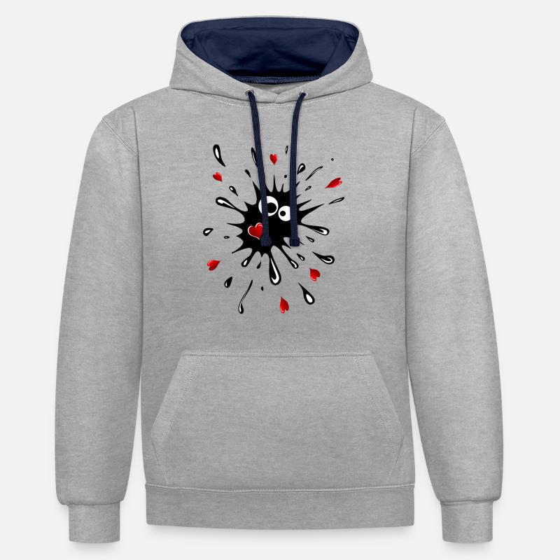 Des blobs avec des cœurs - Sweat à capuche contrasté - gris chiné/bleu marine