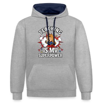 Unterrichten ist meine Superkraft - Kontrast-Hoodie - Grau meliert/Navy - Vorne - Liana (172cm) & Jaron (178cm)