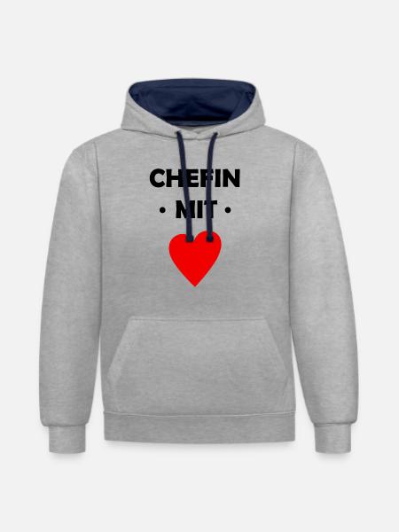 Chefin mit Herz - Kontrast-Hoodie - Grau meliert/Navy