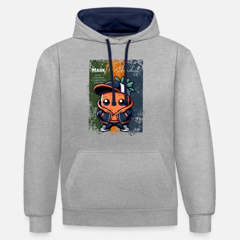 Marchandise Carrot Dize - Sweat à capuche contrasté - gris chiné/bleu marine