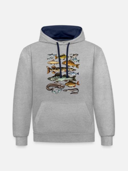 T-Shirt für Angler.Fishing Geschenkidee - Kontrast-Hoodie - Grau meliert/Navy
