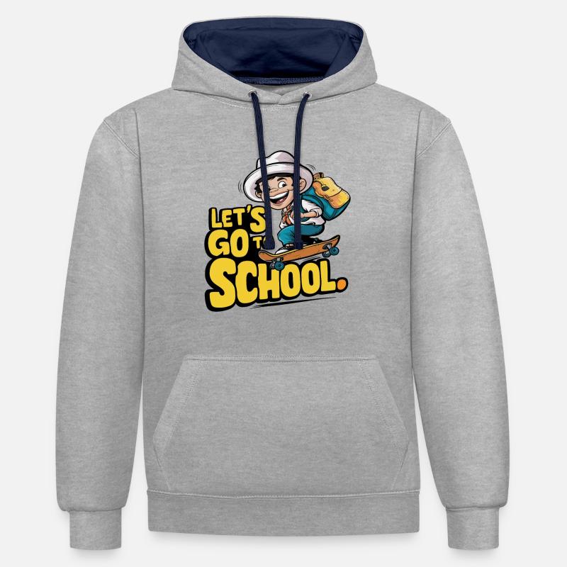 ALLONS À L’ÉCOLE - Sweat à capuche contrasté - gris chiné/bleu marine