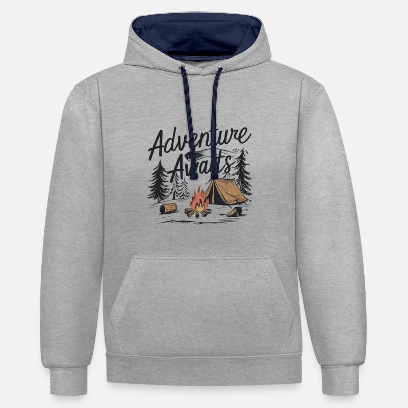 DAS ABENTEUER WARTET AUF SIE - Kontrast-Hoodie - Grau meliert/Navy