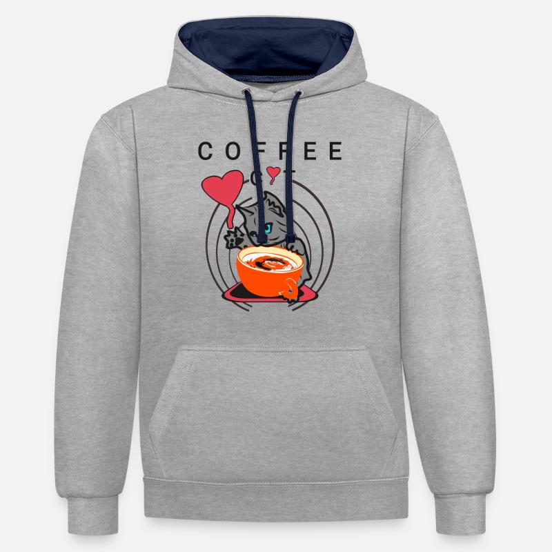 Chat du café - Sweat à capuche contrasté - gris chiné/bleu marine