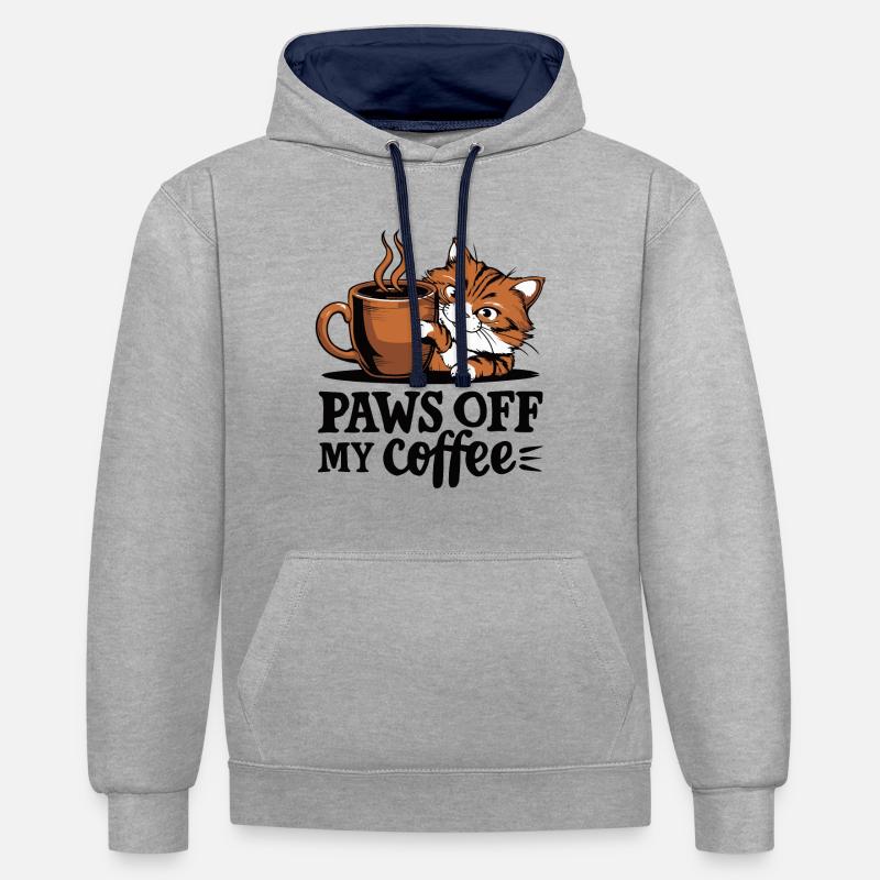 PATTES DE MON CAFÉ - Sweat à capuche contrasté - gris chiné/bleu marine