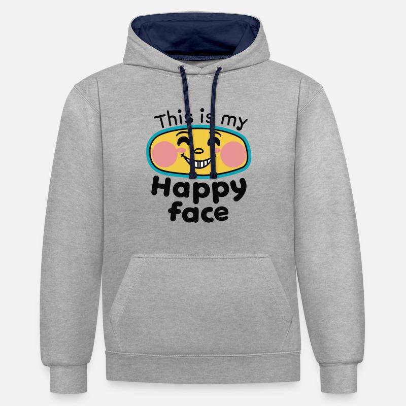 C’EST MON VISAGE HEUREUX - Sweat à capuche contrasté - gris chiné/bleu marine