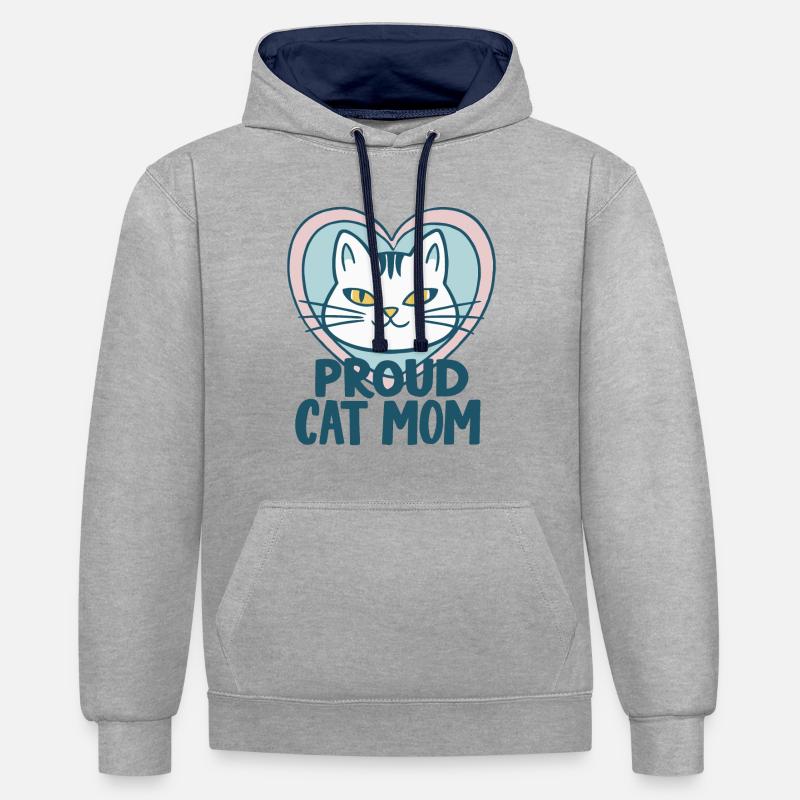 FIÈRE MAMAN CHAT - Sweat à capuche contrasté - gris chiné/bleu marine