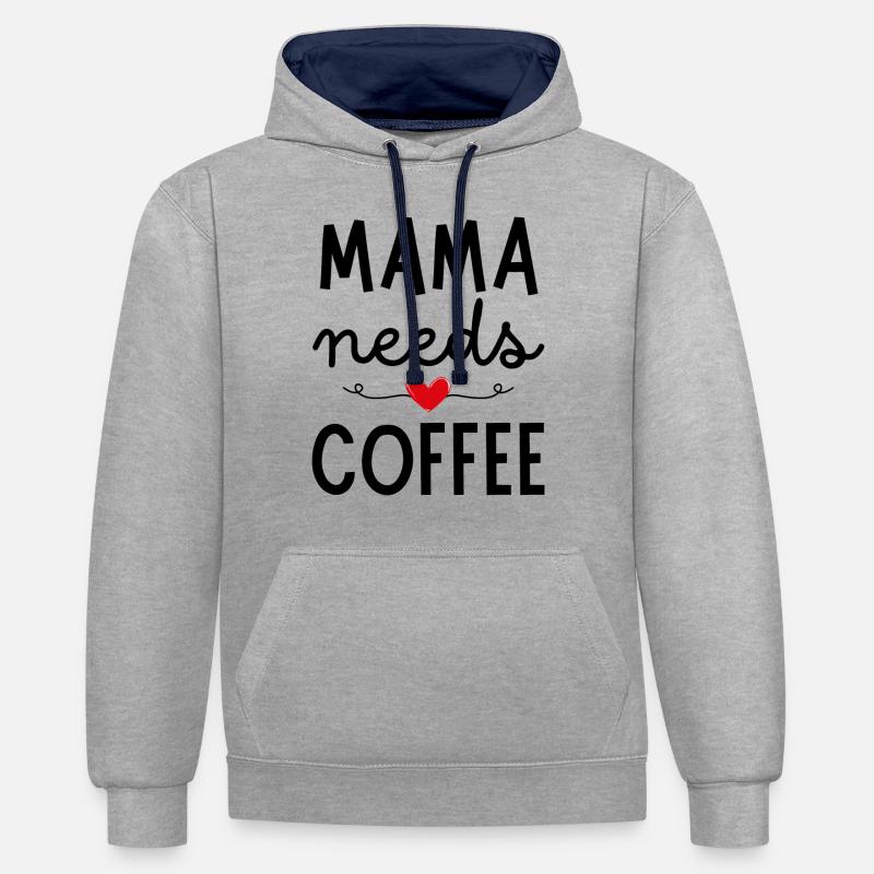 Maman a besoin de café - Sweat à capuche contrasté - gris chiné/bleu marine
