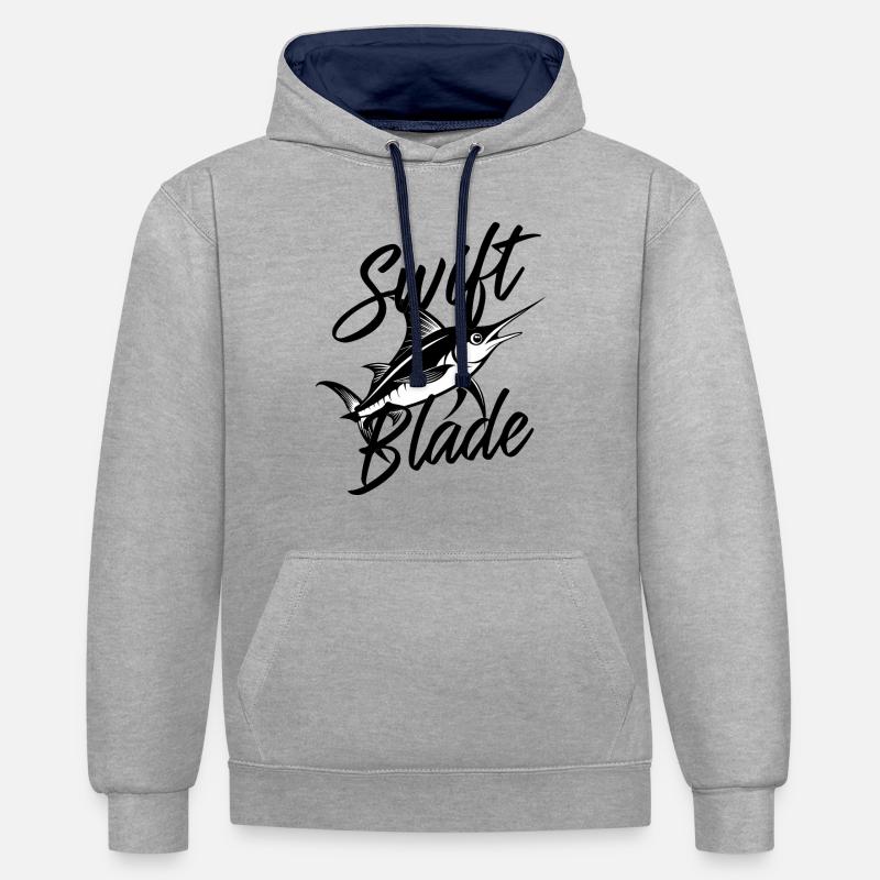 ESPADON, LAME RAPIDE - Sweat à capuche contrasté - gris chiné/bleu marine