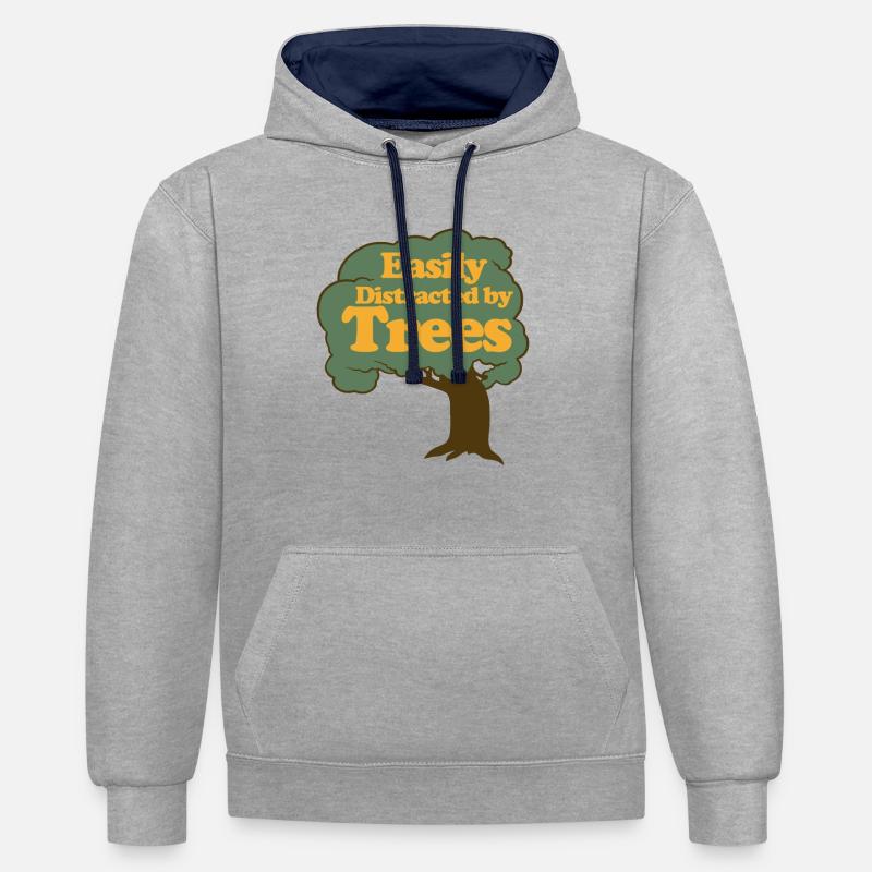 Facilement distrait par les arbres - Sweat à capuche contrasté - gris chiné/bleu marine