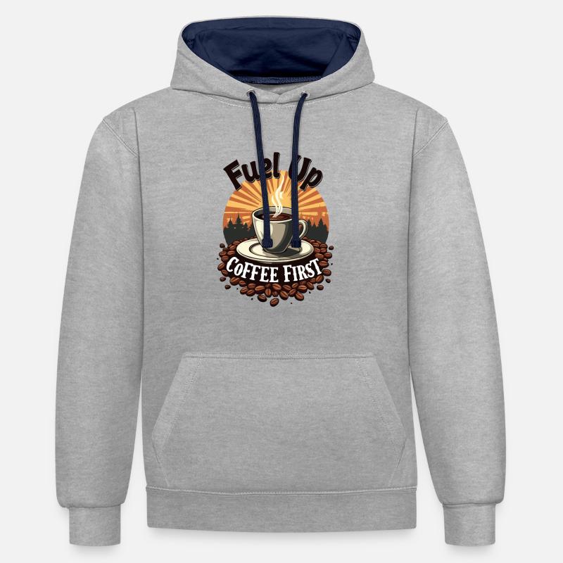 LE CAFÉ D’ABORD - Sweat à capuche contrasté - gris chiné/bleu marine