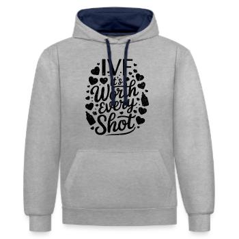 Stärke und Geduld bei der IVFchwarz - Kontrast-Hoodie - Grau meliert/Navy - Vorne - Liana (172cm) & Jaron (178cm)