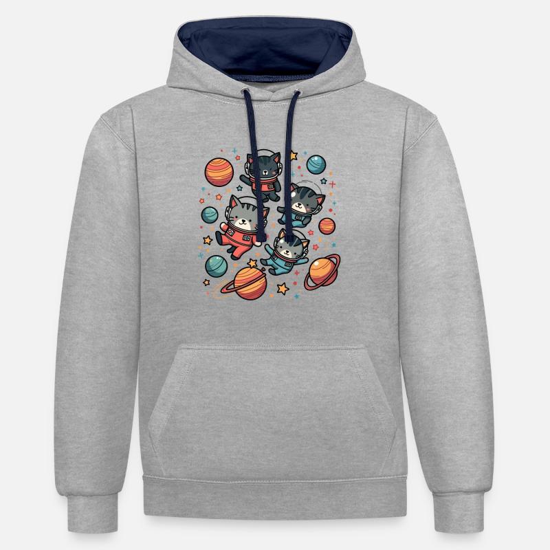 ASTROCATS - Sweat à capuche contrasté - gris chiné/bleu marine