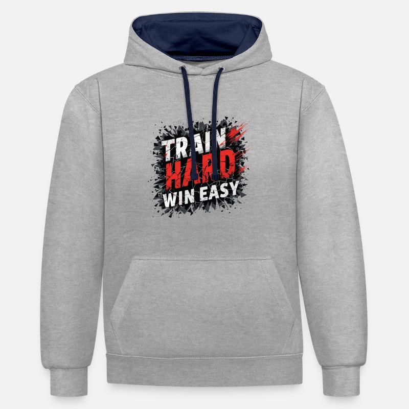 TRAIN - Sweat à capuche contrasté - gris chiné/bleu marine