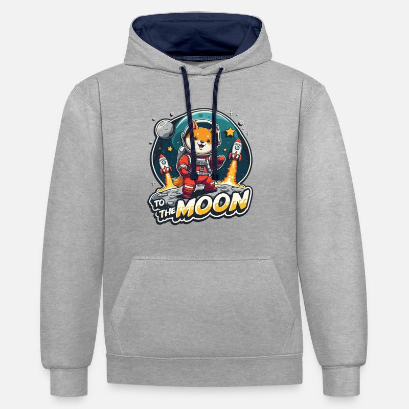 NOUS ALLONS SUR LA LUNE - Sweat à capuche contrasté - gris chiné/bleu marine
