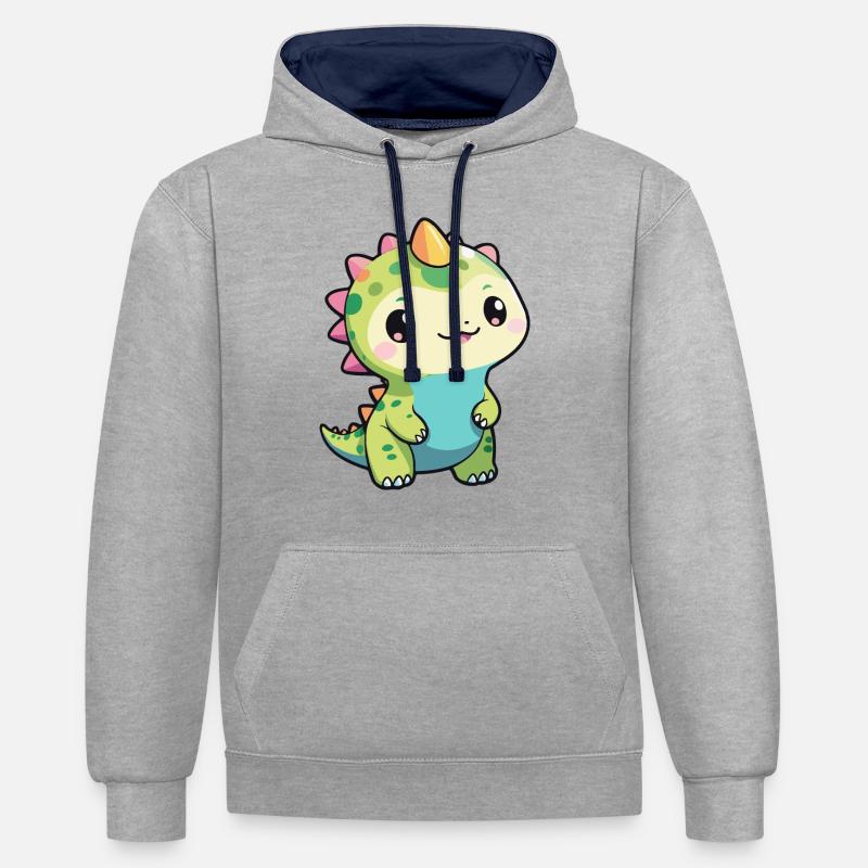 DINOSAURE - Sweat à capuche contrasté - gris chiné/bleu marine