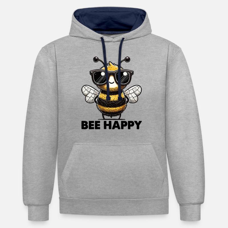 Abeille Abeille Heureuse - Sweat à capuche contrasté - gris chiné/bleu marine