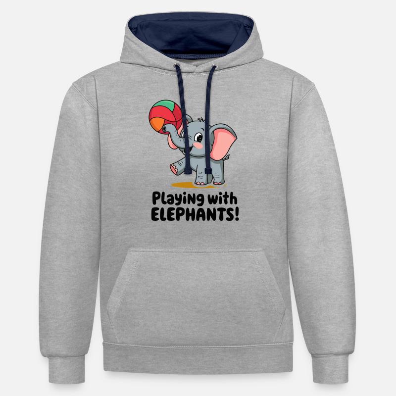 ÉLÉPHANT - Sweat à capuche contrasté - gris chiné/bleu marine