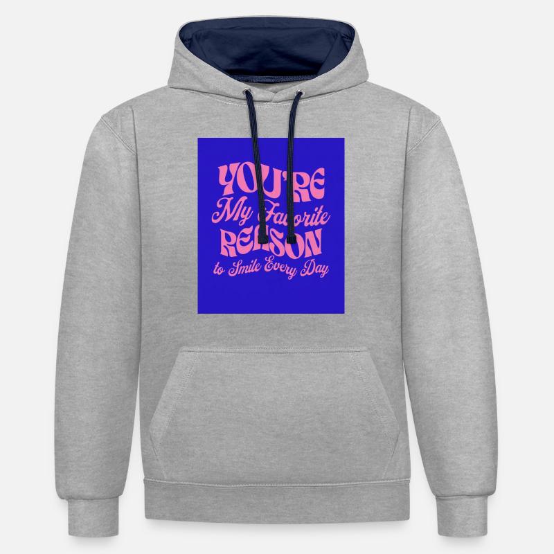 Tu es ma raison préférée - Sweat à capuche contrasté - gris chiné/bleu marine