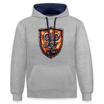 Motard Vieille Dame Moto MC - Sweat à capuche contrasté - gris chiné/bleu marine - Devant - Liana (172cm) & Jaron (178cm)