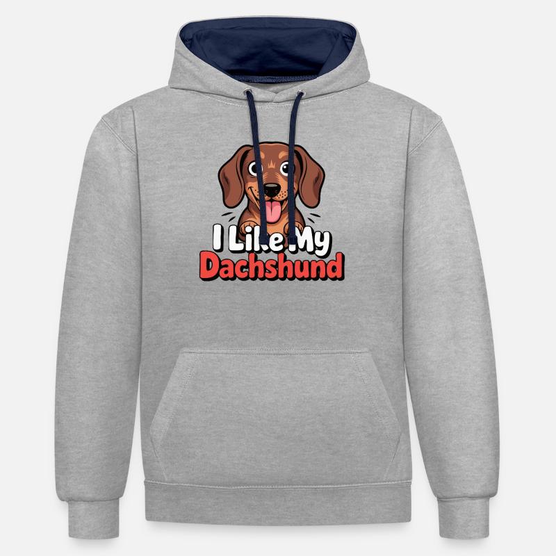 J’aime mon Chien Teckel Love - Sweat à capuche contrasté - gris chiné/bleu marine