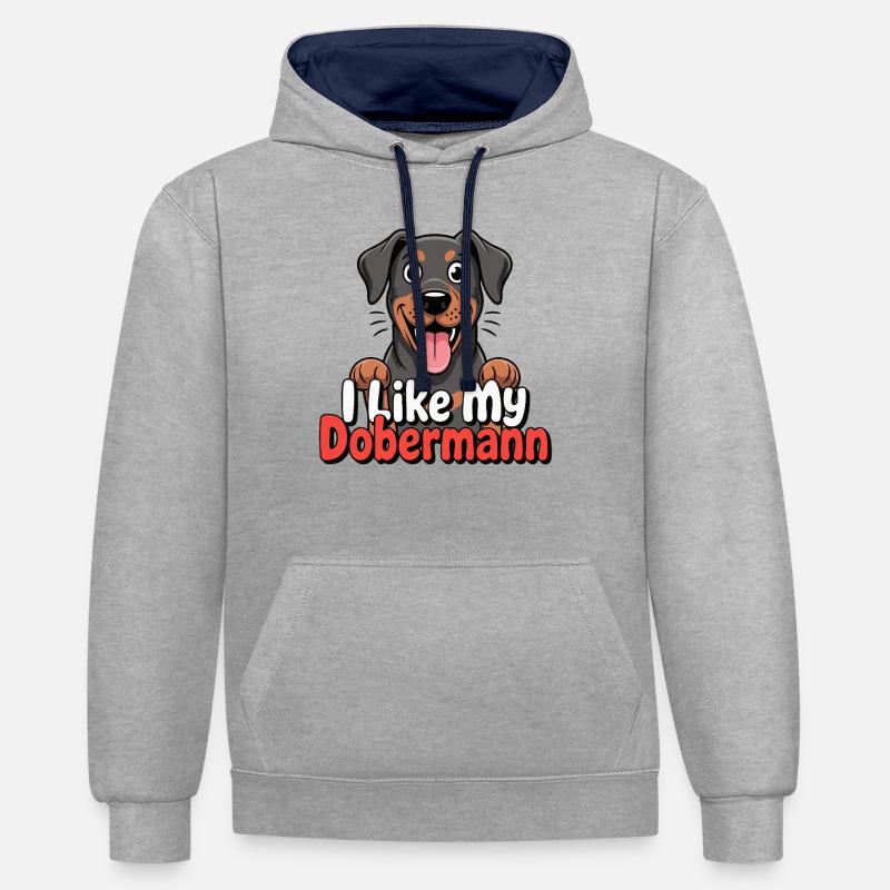 J’aime mon chien Doberman Love - Sweat à capuche contrasté - gris chiné/bleu marine