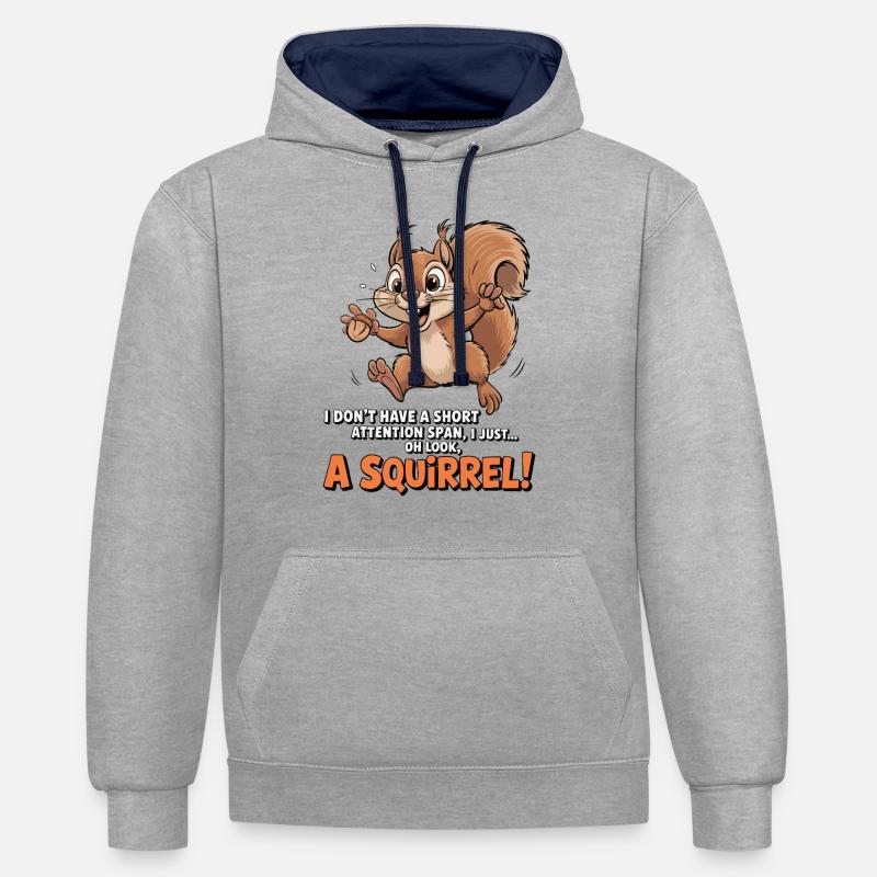 ADHS? Oh schau, ein Eichhörnchen! - Kontrast-Hoodie - Grau meliert/Navy