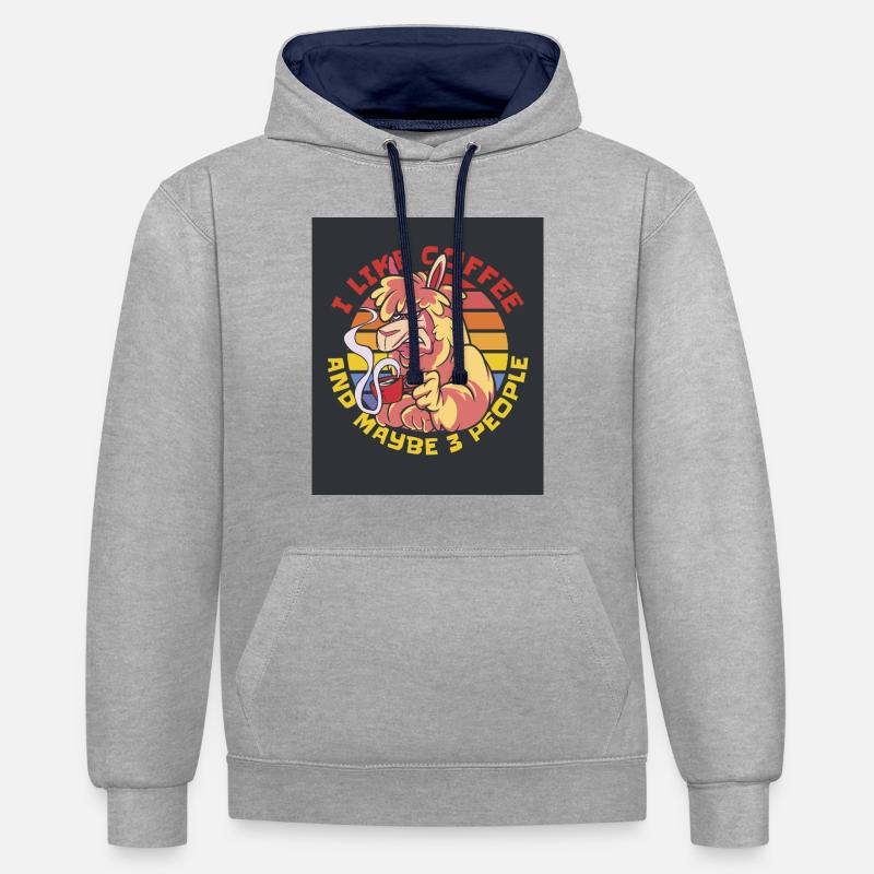 16992 GrumpyAlpacaTshirt PR - Sweat à capuche contrasté - gris chiné/bleu marine